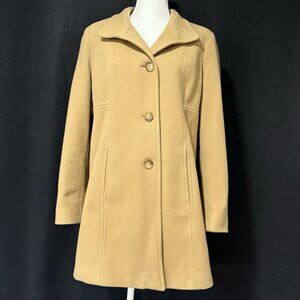 Anne Klein Womens Wool Blend Camel Coat With Button Closure Size L